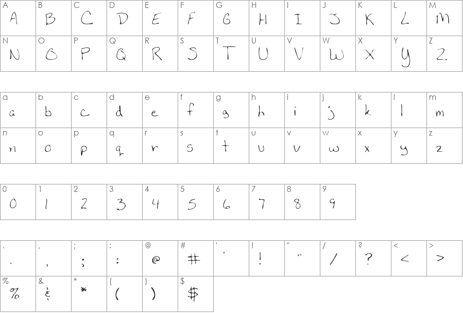 LEHN160 font character map preview