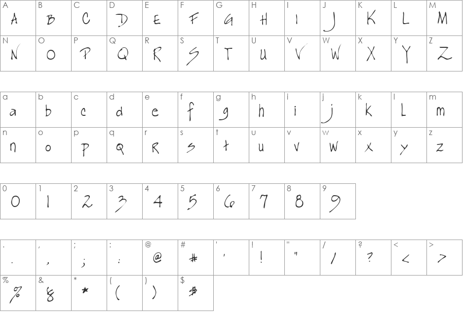 LEHN163 font character map preview
