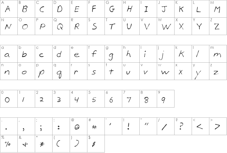 LEHN170 font character map preview