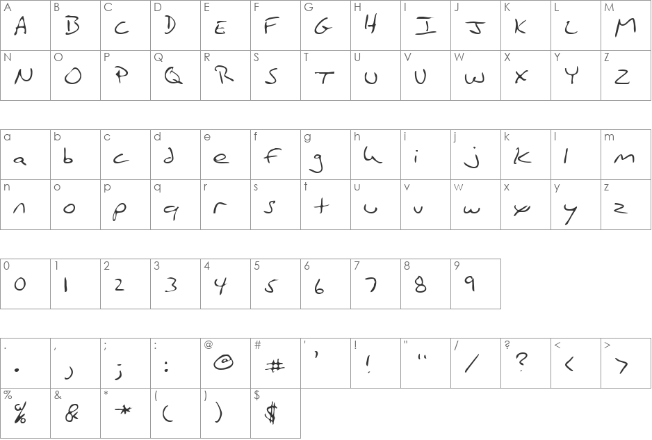 LEHN186 font character map preview