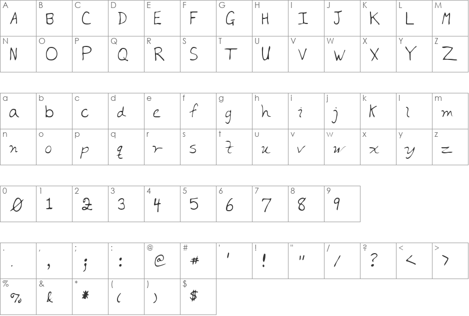 LEHN187 font character map preview