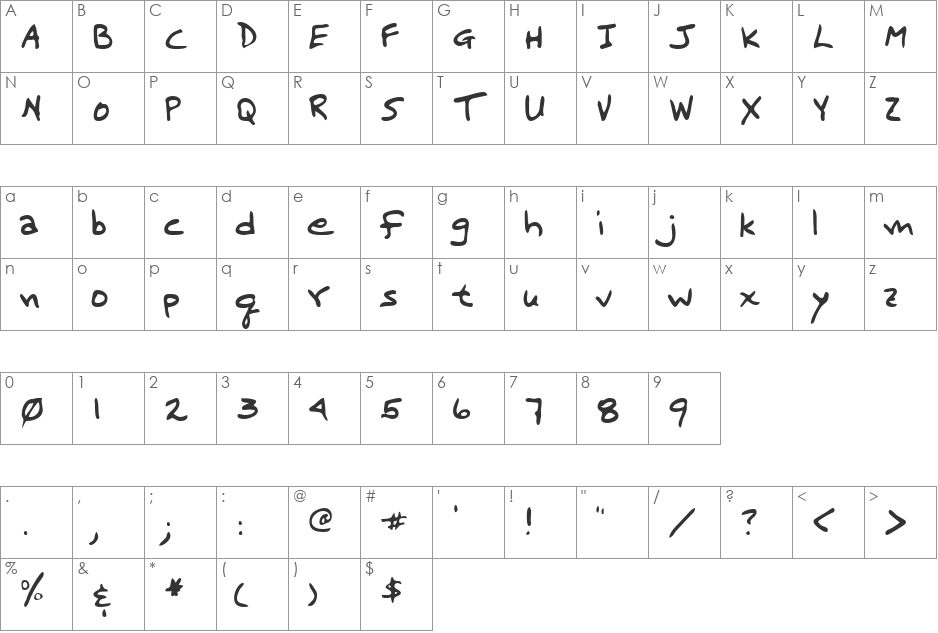 LEHN191 font character map preview