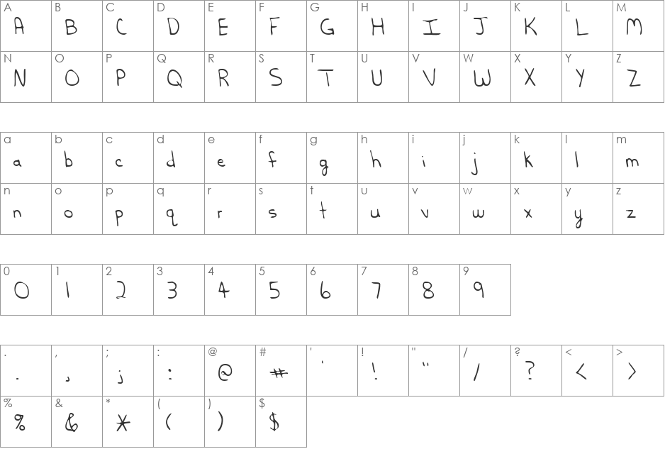 LEHN202 font character map preview