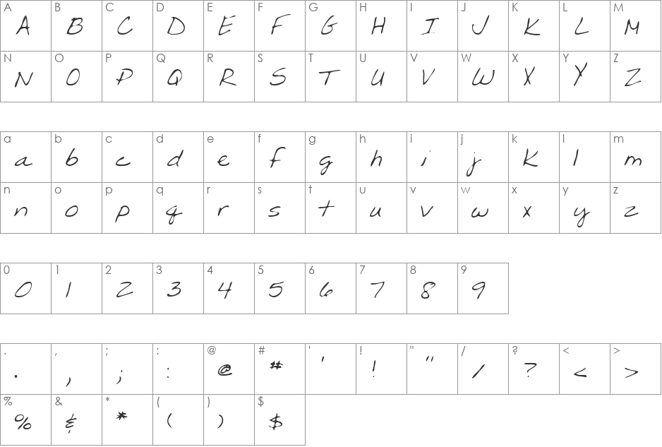 LEHN203 font character map preview