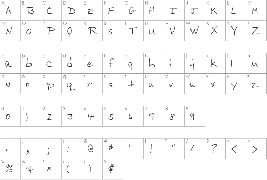 LEHN206 font character map preview