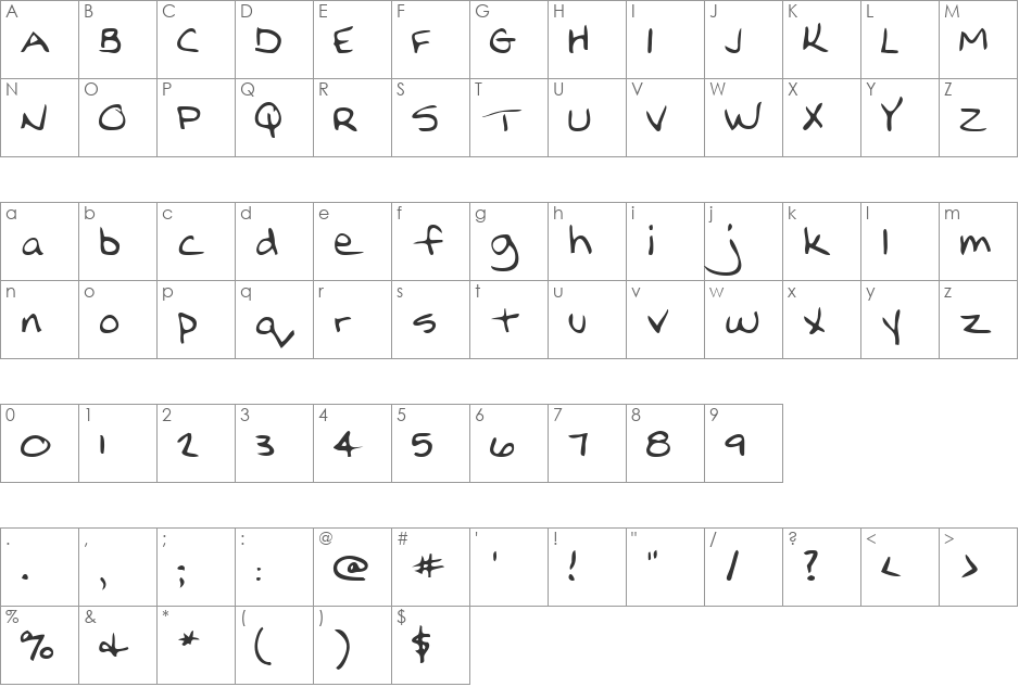 LEHN210 font character map preview