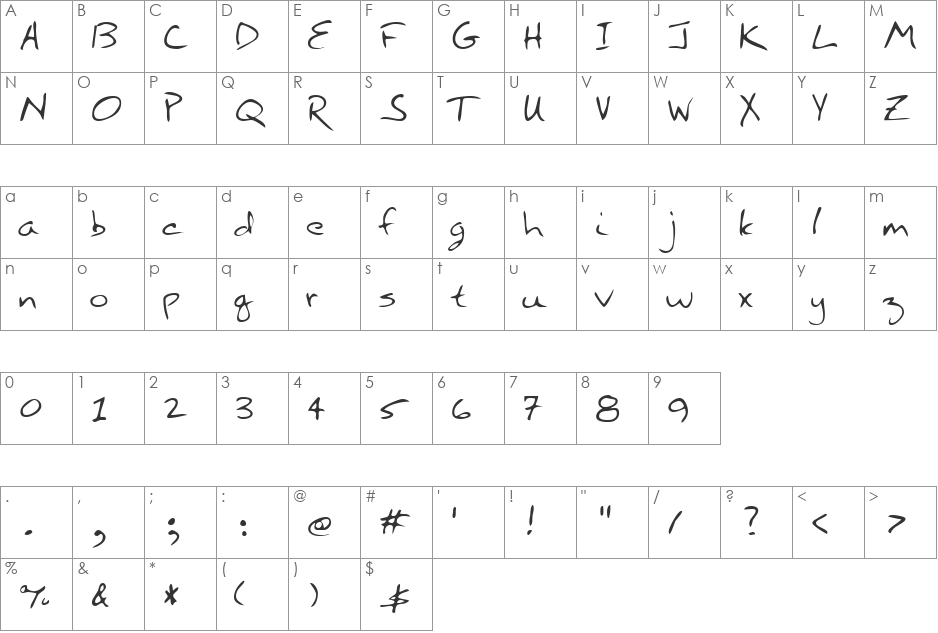 LEHN211 font character map preview