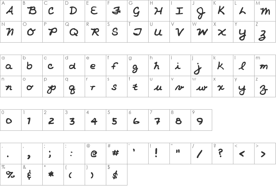 LEHN213 font character map preview