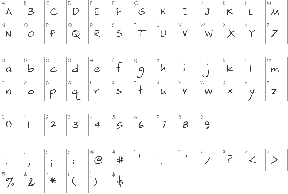 LEHN214 font character map preview
