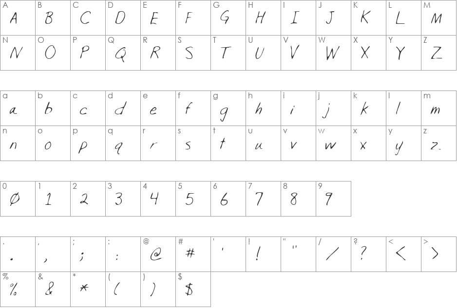 LEHN215 font character map preview