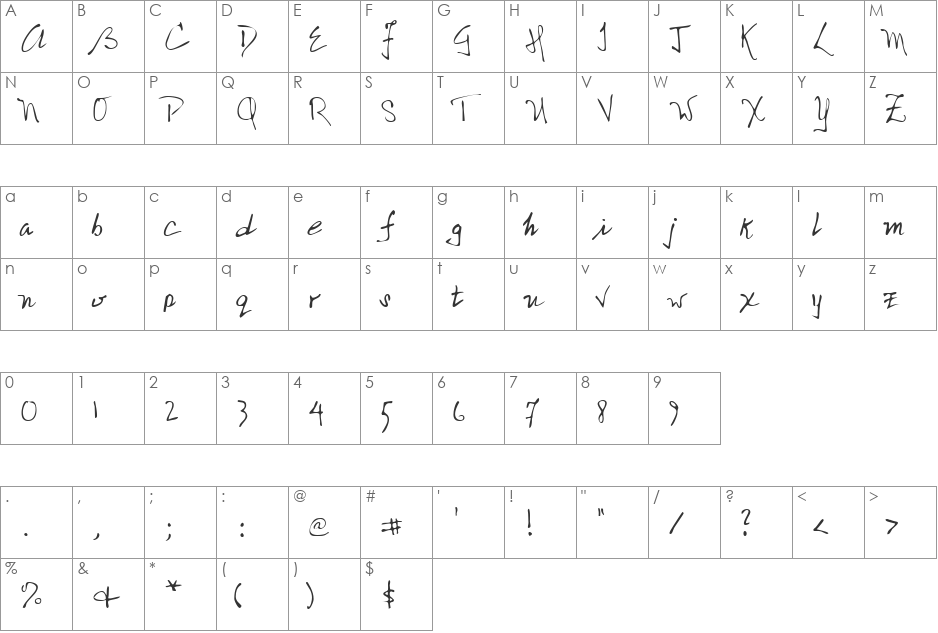 LEHN216 font character map preview