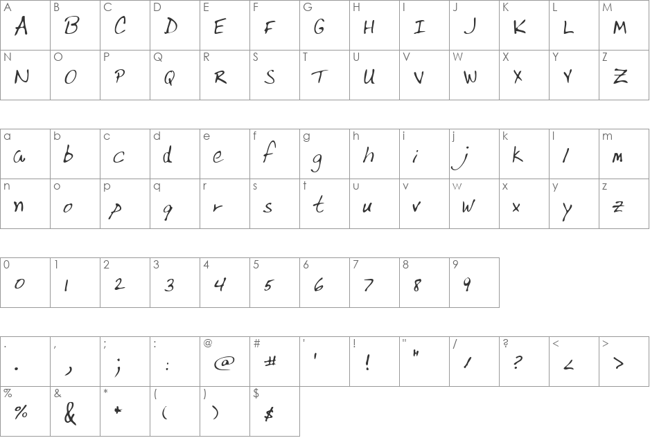 LEHN217 font character map preview