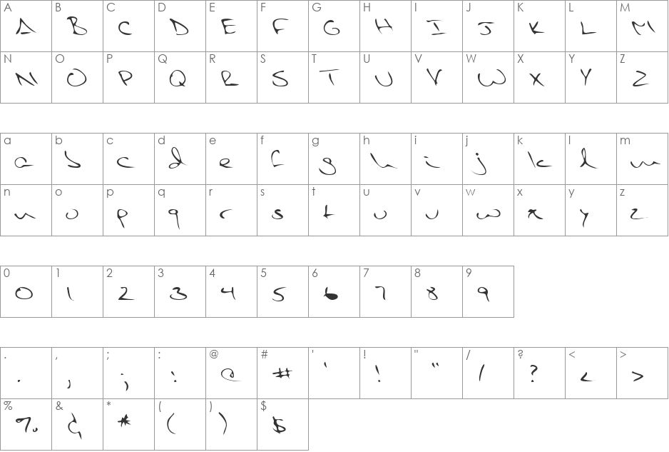 LEHN218 font character map preview