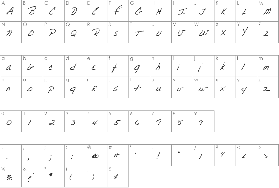 LEHN223 font character map preview