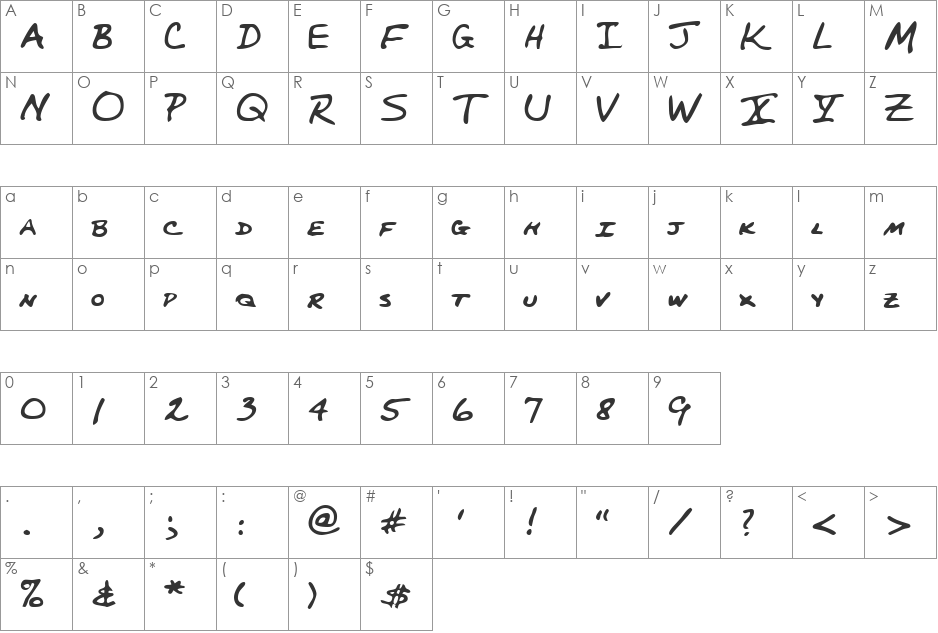 LEHN227 font character map preview