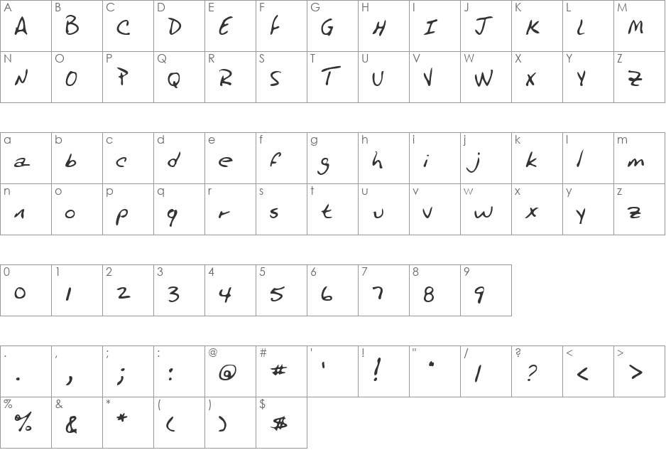 LEHN230 font character map preview
