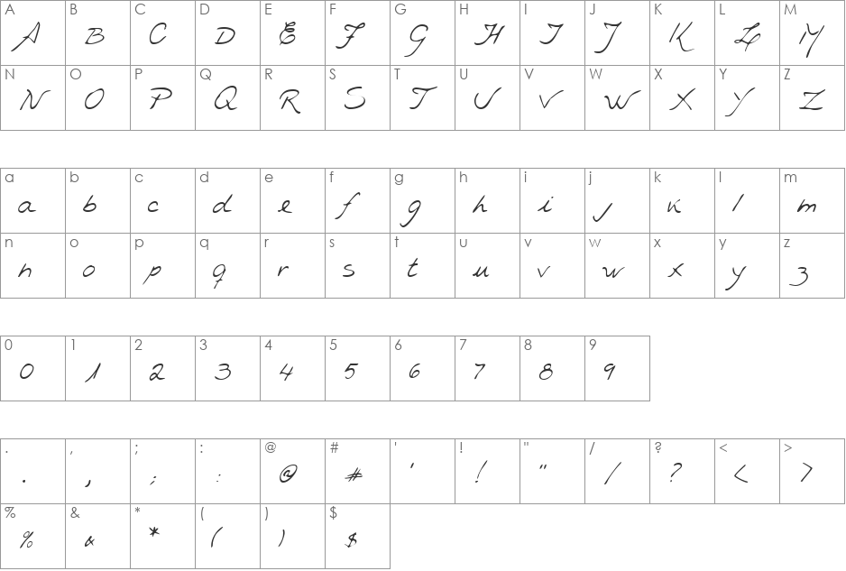 LEHN235 font character map preview