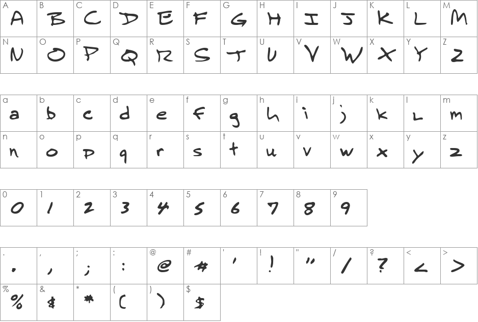 LEHN236 font character map preview