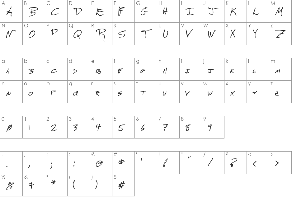 LEHN246 font character map preview