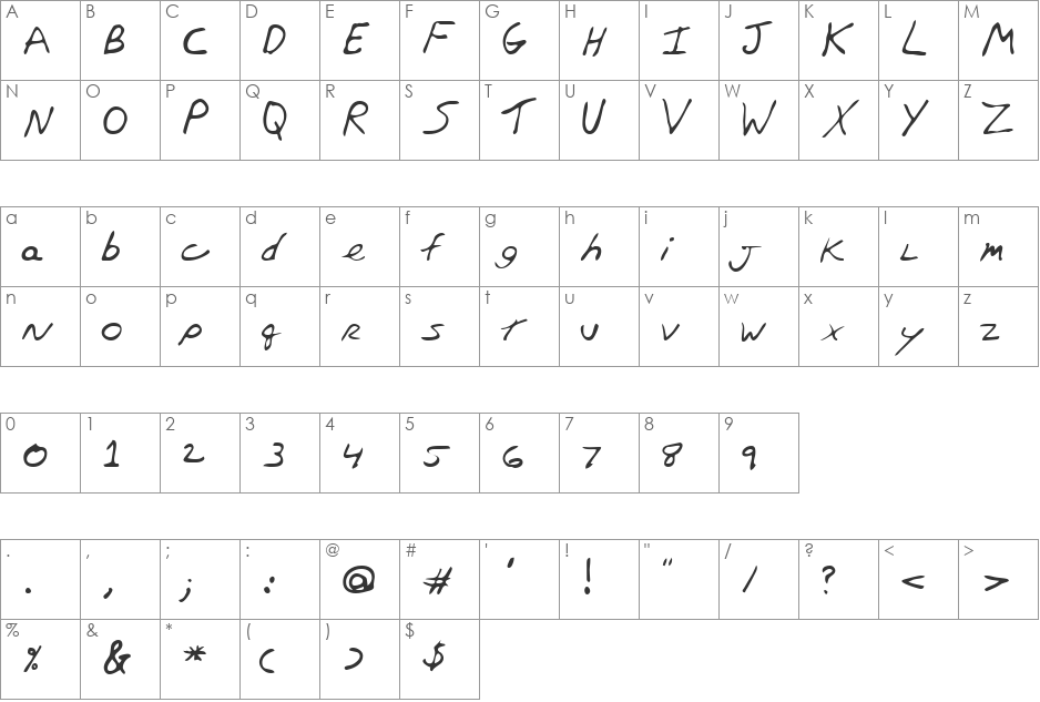 LEHN248 font character map preview