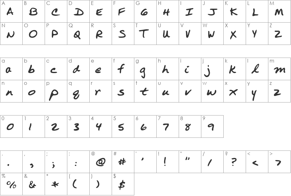 LEHN251 font character map preview