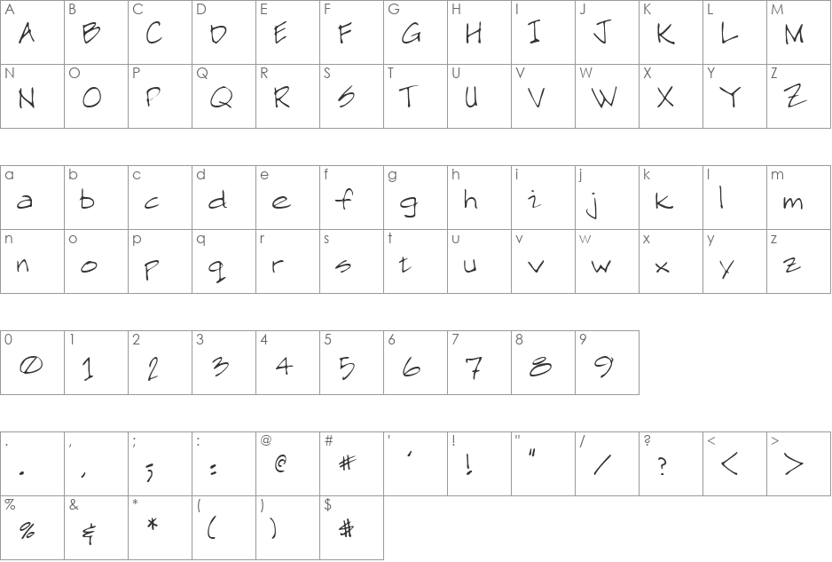 LEHN257 font character map preview