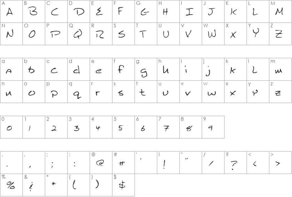 LEHN259 font character map preview