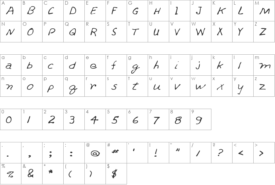 LEHN262 font character map preview