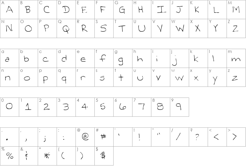 LEHN263 font character map preview