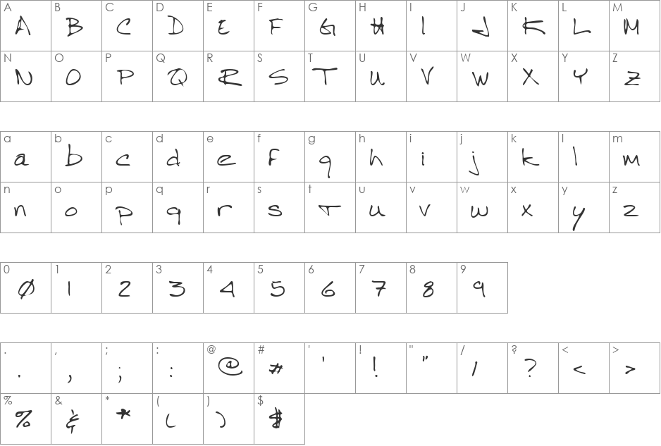 LEHN264 font character map preview