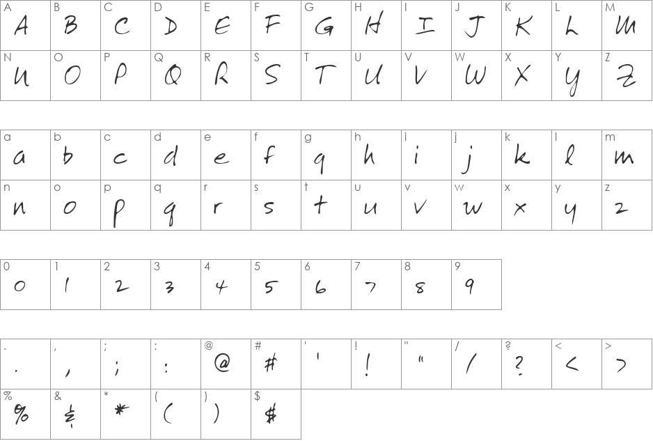LEHN272 font character map preview