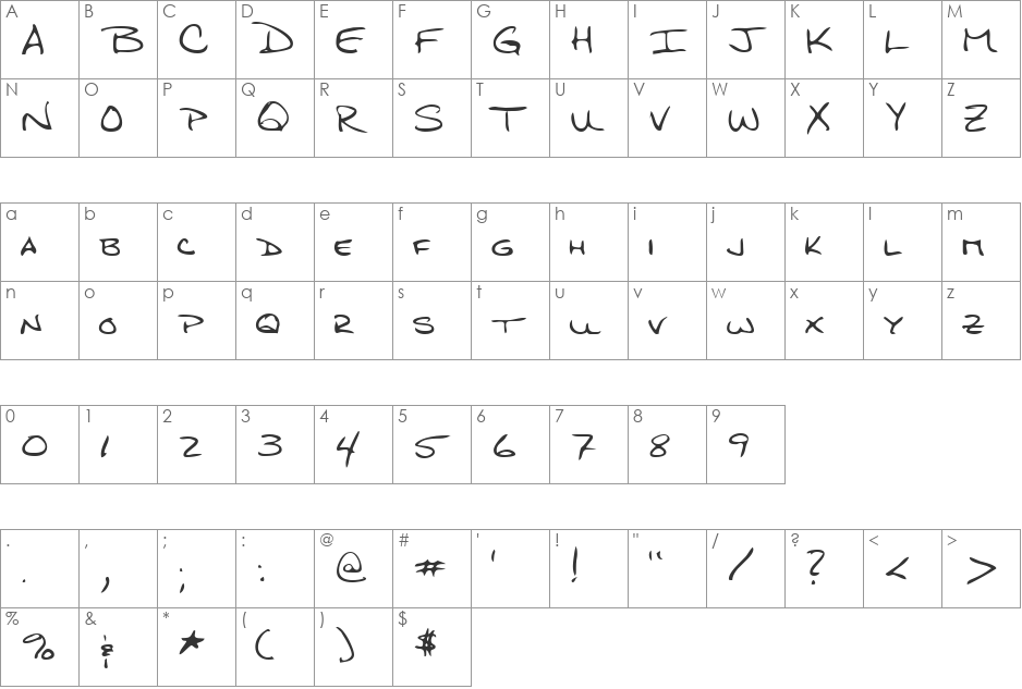 LEHN276 font character map preview