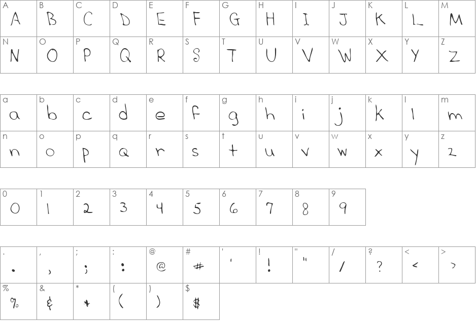 LEHN277 font character map preview