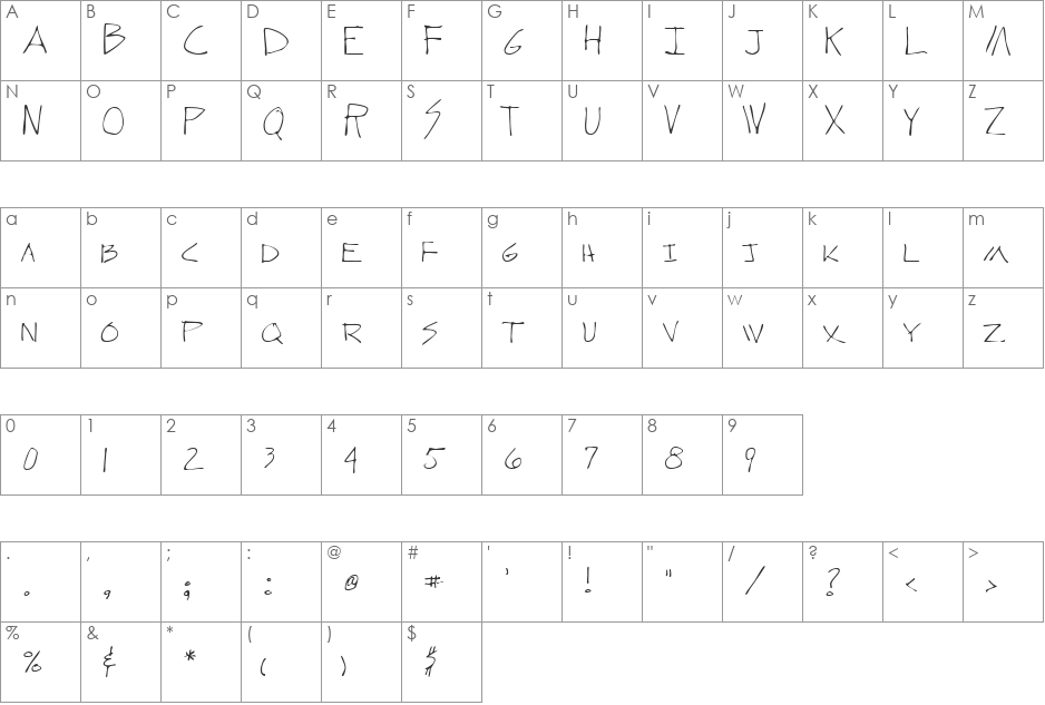 LEHN278 font character map preview
