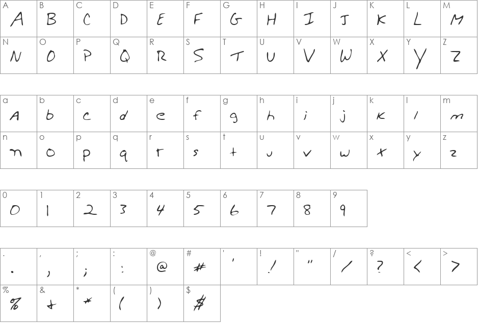 LEHN279 font character map preview