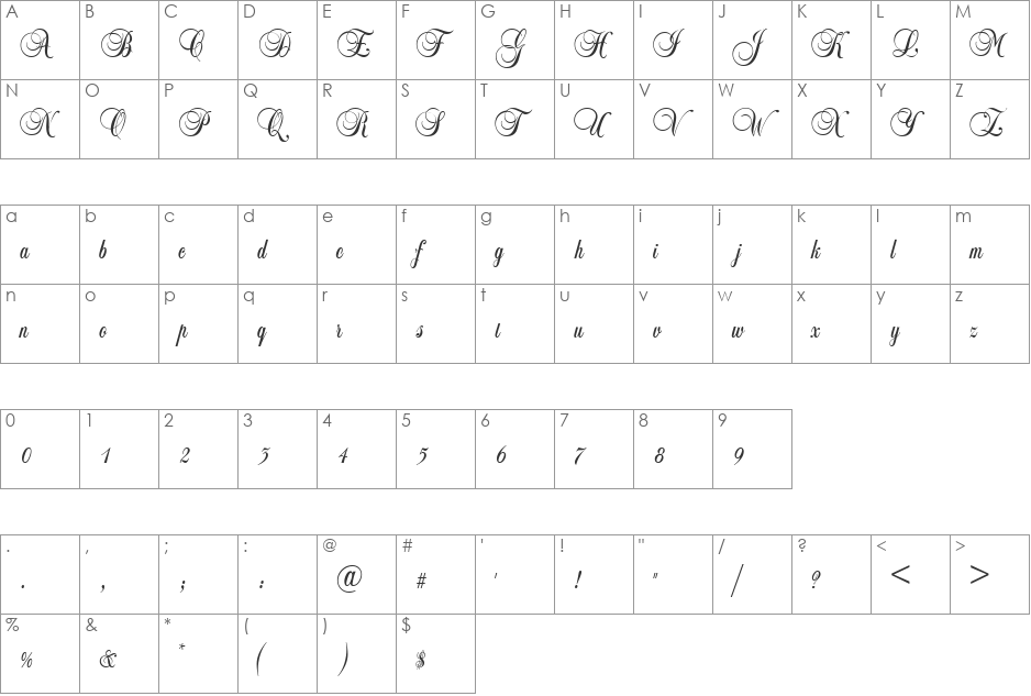Lei Script Ssk font character map preview