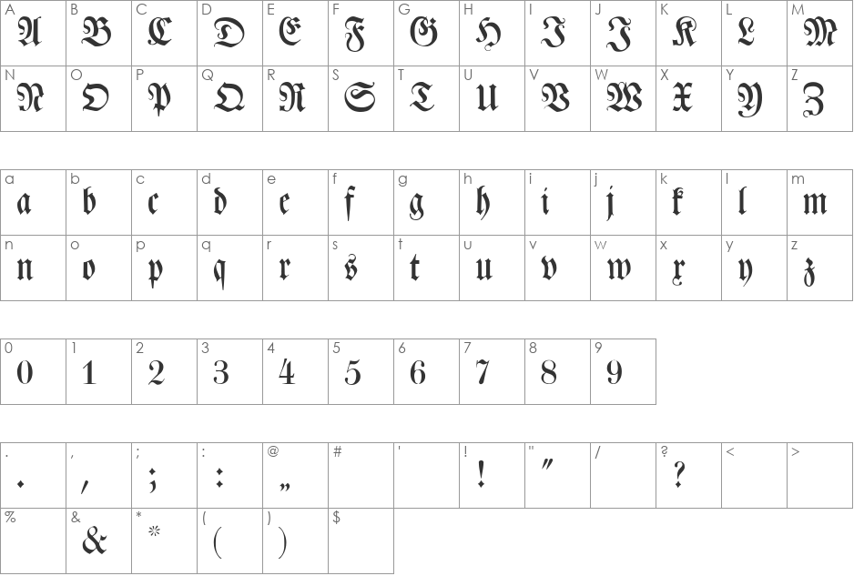 Leibniz-Fraktur font character map preview