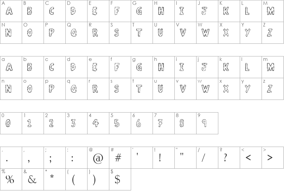 A Stitch Plus Nine font character map preview