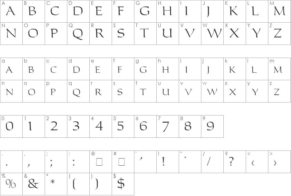 Leigh font character map preview