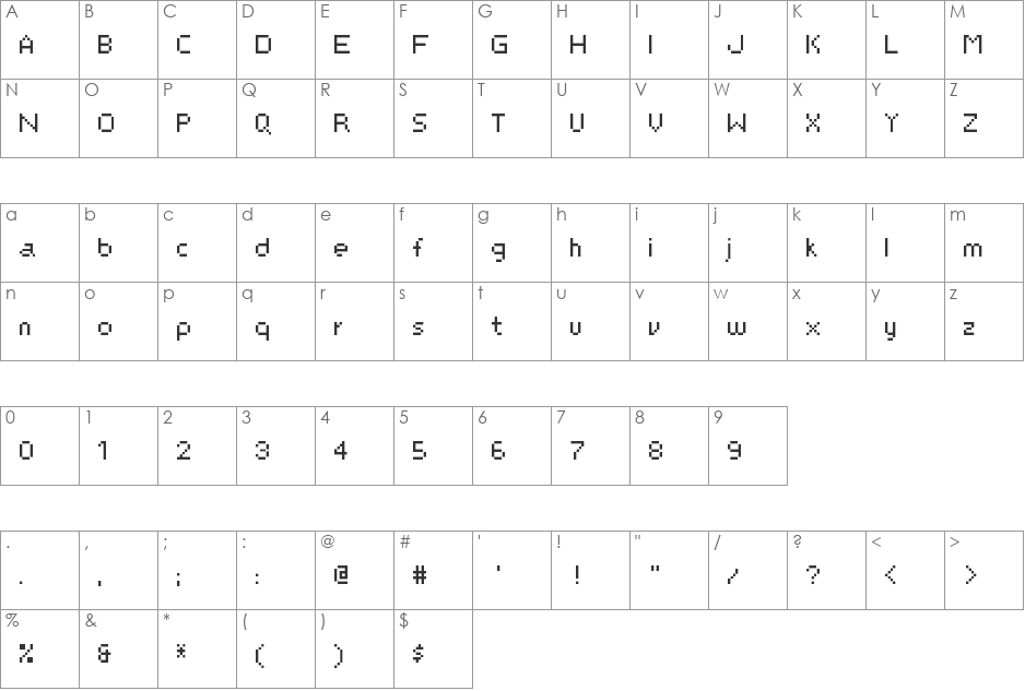Leikin pix font character map preview