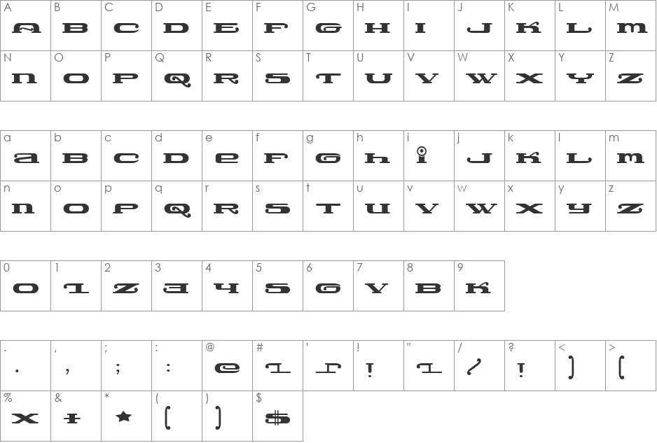 Lemonade font character map preview