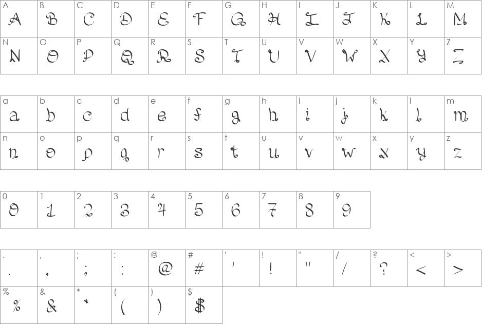 Lento font character map preview