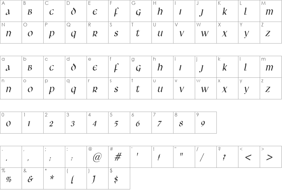 Leo-Condensed font character map preview