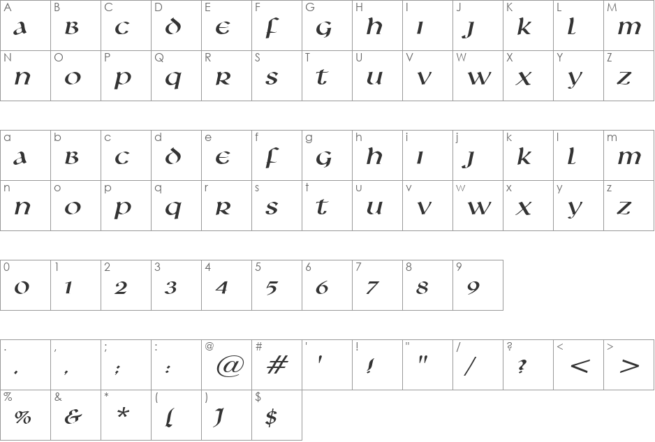 Leo-Extended font character map preview