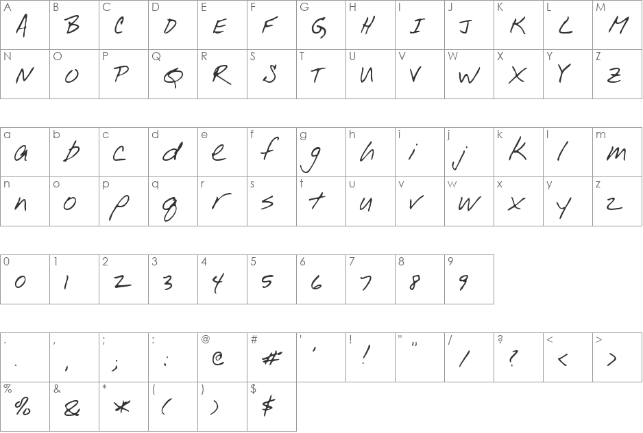 Leonard font character map preview