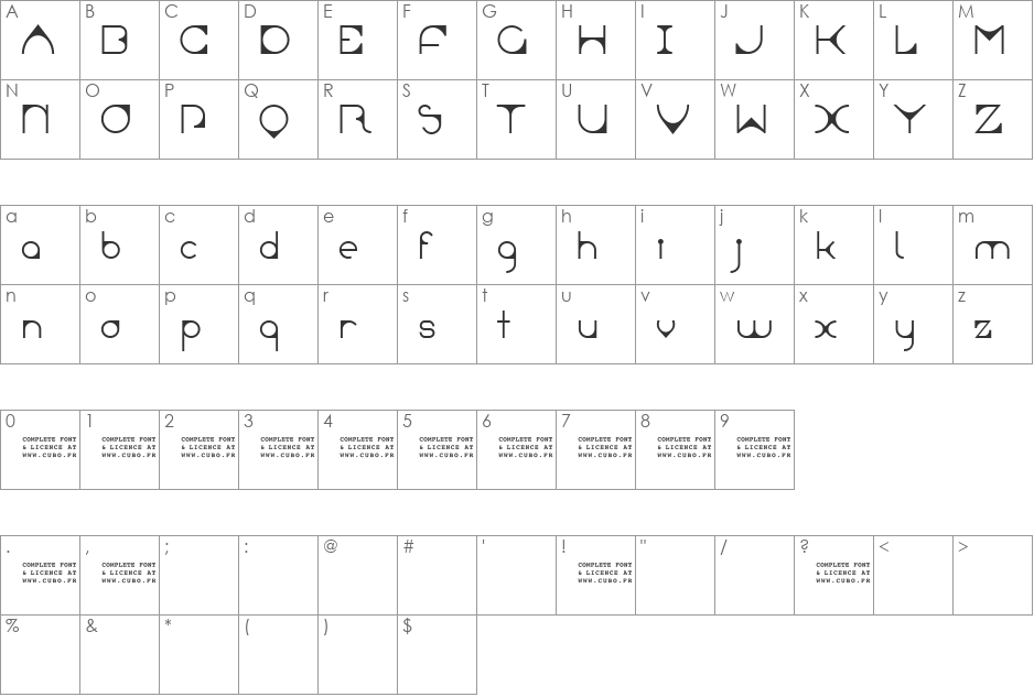 Leonardian font character map preview