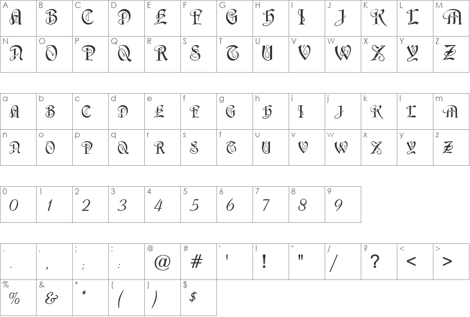 Leonardo font character map preview