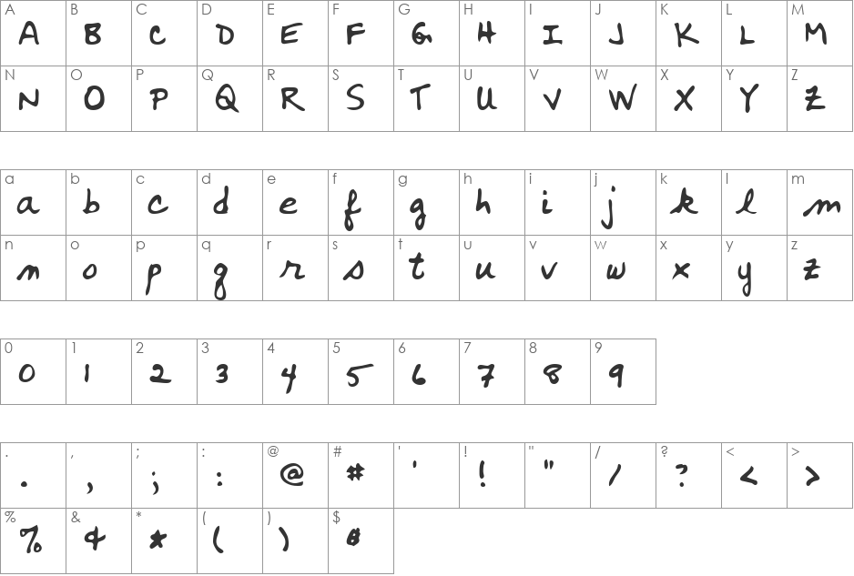 LeonardsHand font character map preview