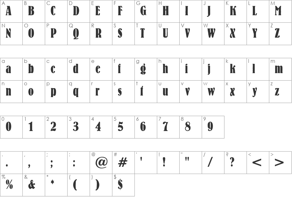 LeonhardBoldCondensed font character map preview