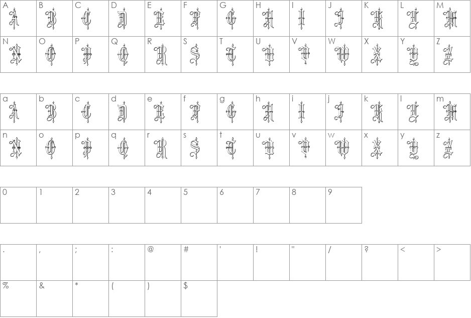 Leothric Beveled font character map preview
